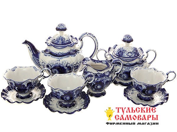 Набор для чая на 6 персон Гжель "Нежное утро" фото 1 — Samovars.ru