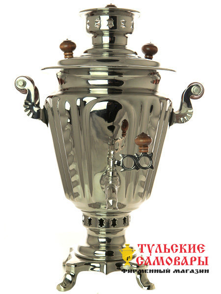 Угольный самовар-рюмка 2,5 л никелированный+труба для дыма фото 1 — Samovars.ru