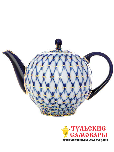 Фарфоровый заварочный чайник форма Тюльпан рисунок Кобальтовая сетка Императорский фарфоровый завод фото 1 — Samovars.ru