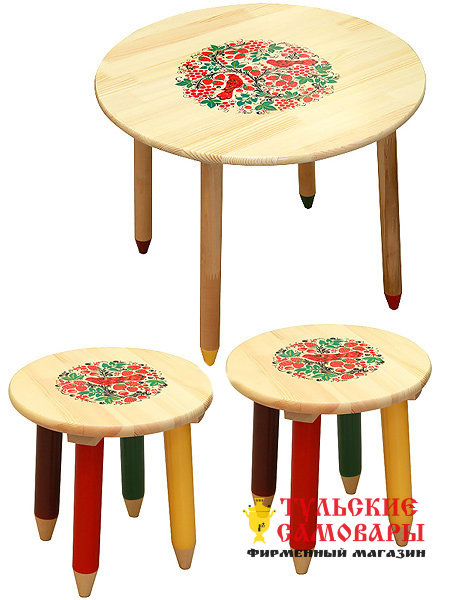 Набор "Светлячок" Хохлома - стол и 2 табурета из дерева с художественной росписью, арт. 7257-7406-2 фото 1 — Samovars.ru