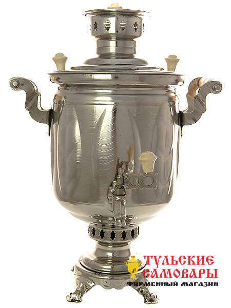 Угольный самовар 5 литров цилиндр никелированный "Листья" советский, арт. 480110 фото 1 — Samovars.ru