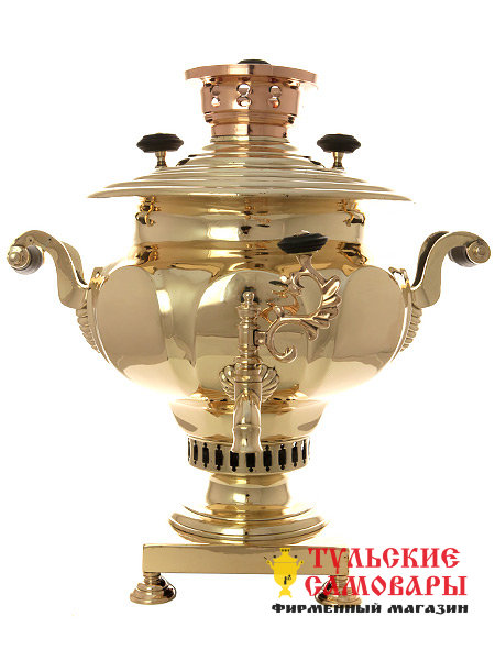 Угольный самовар 6 литров латунная ваза с гранями томпак фабрика Николая Маликова, арт. 433348 фото 1 — Samovars.ru
