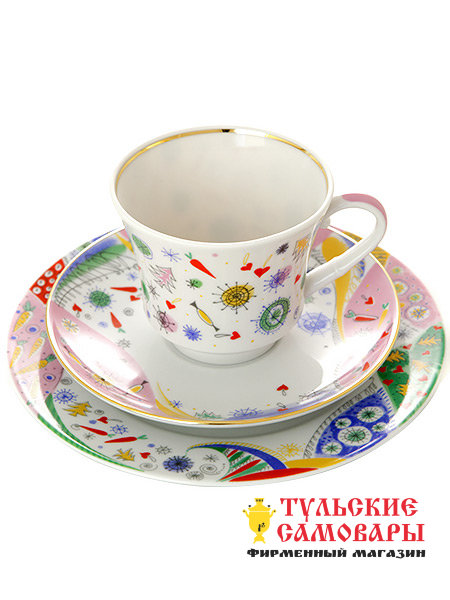 3-х предметный чайный комплект форма Банкетная рисунок Конфетти Императорский фарфоровый завод фото 1 — Samovars.ru