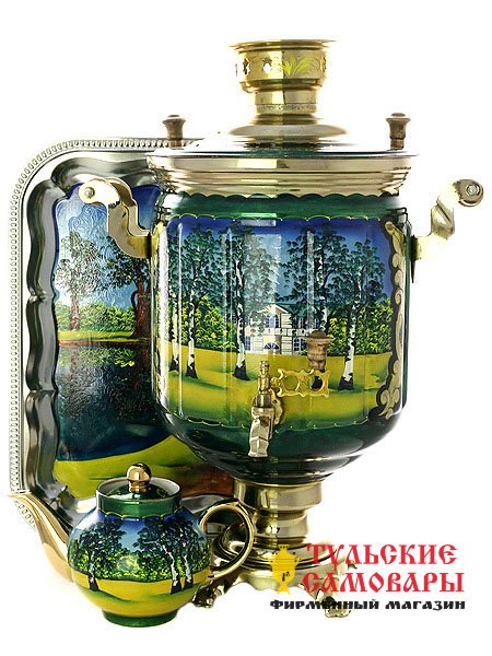 Набор самовар электрический 10 литров с художественной росписью "Ясная поляна", арт. 110248 фото 1 — Samovars.ru
